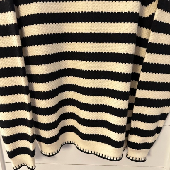 Black & White striped gold button down cable knit soft quiet luxury cardigan L - Picture 13 of 14